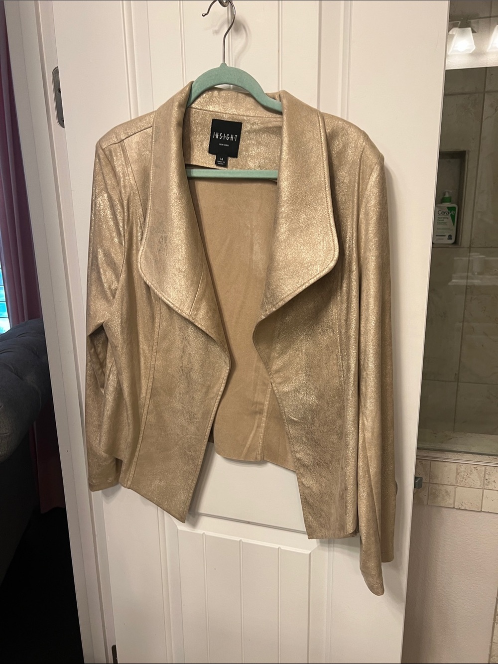 Insight Metallic Gold Draped Open-Front Jacket